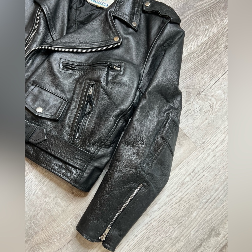 New Age Black Leather Motorcycle Collection Jacket NAC Grunge Mens L size 44 - Picture 4 of 9